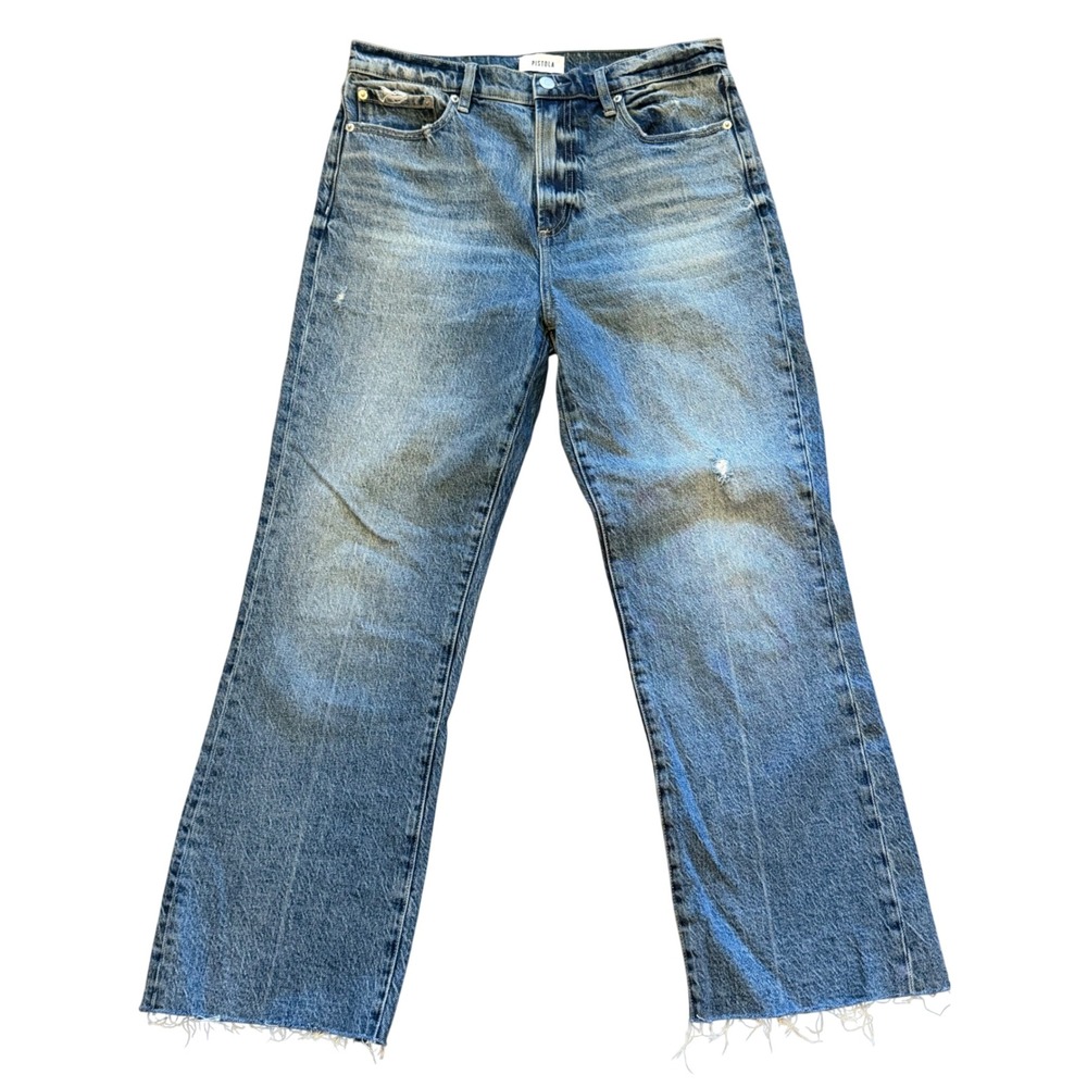 Pistola Ally High Rise Ankle Jeans Straight Leg Distressed Raw Hem Size 29"